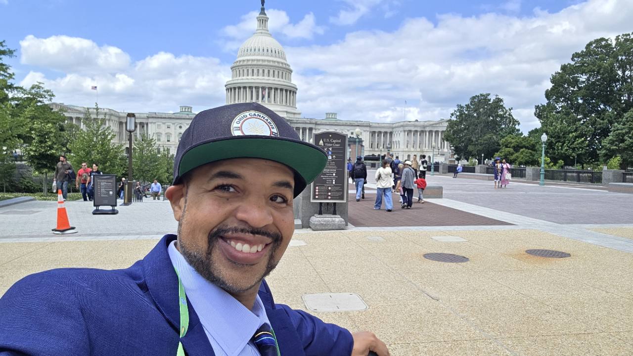 Mastamynd representing Ohio Cannabis Live outside the United States Capitol